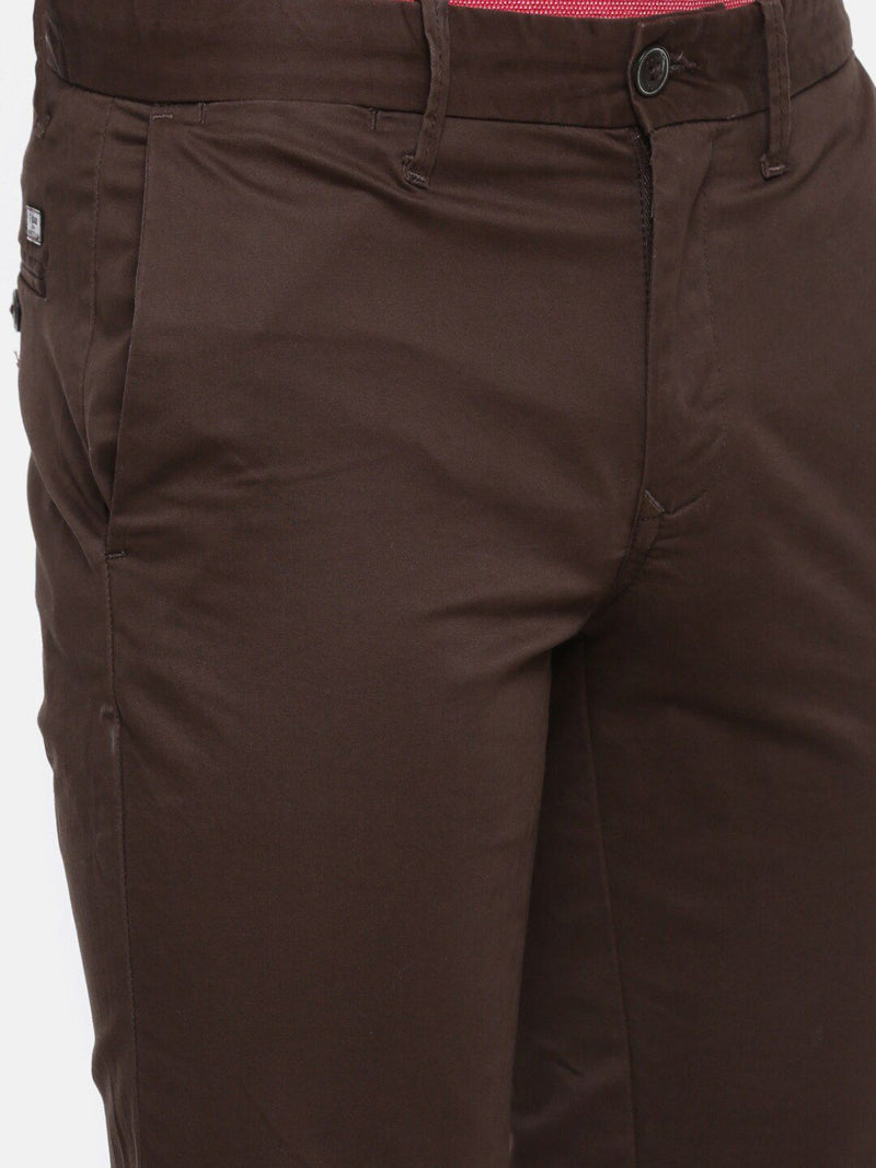 T-Base Men Brown Tapered Fit Easy Wash Chinos Trousers