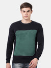 T-Base Men Navy Blue & Green Striped Pullover