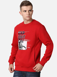 T-Base Men Red Graphic Printed Cotton Pullover Sweatshirt