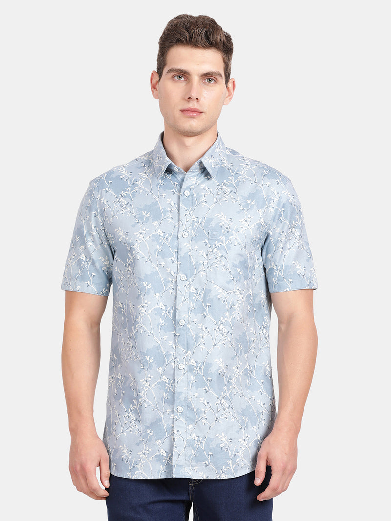 HALF SLEEVE COTTON LINEN PRINTED SHIRT