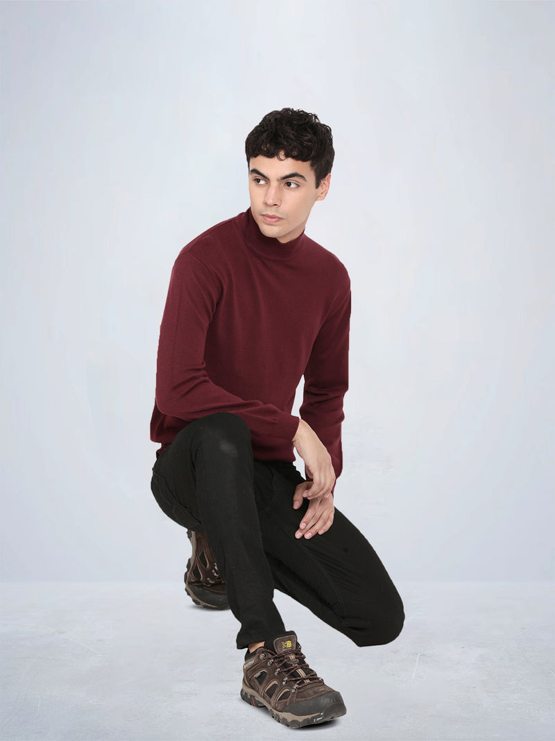 High Neck Port Wine Full Sleeve Pullover