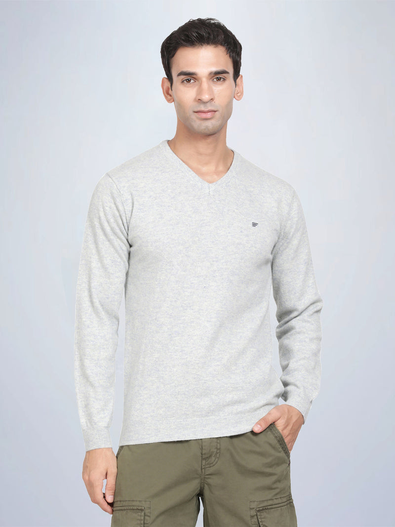 V Neck Lambswool Ice Blue Full Sleeve Pullover