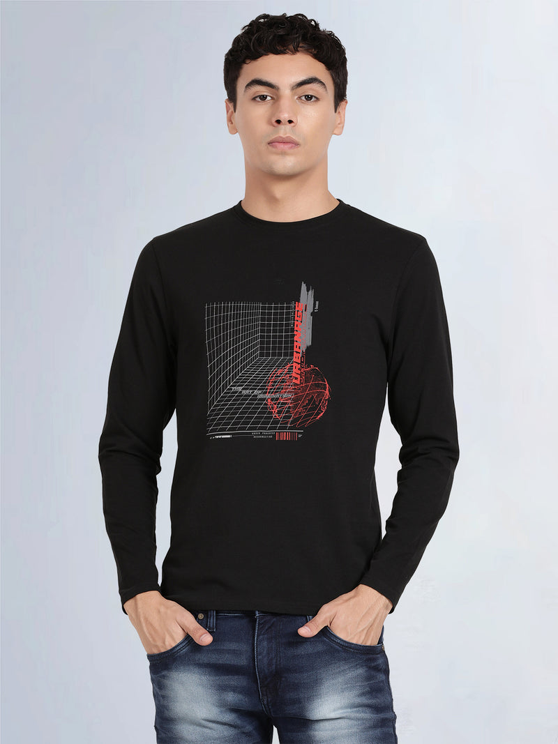 Full Sleeve Jet Black Crew Neck T-Shirt