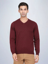 V Neck Wine Full Sleeve Pullover