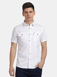 Half Sleeve White Stretch Military Shirt