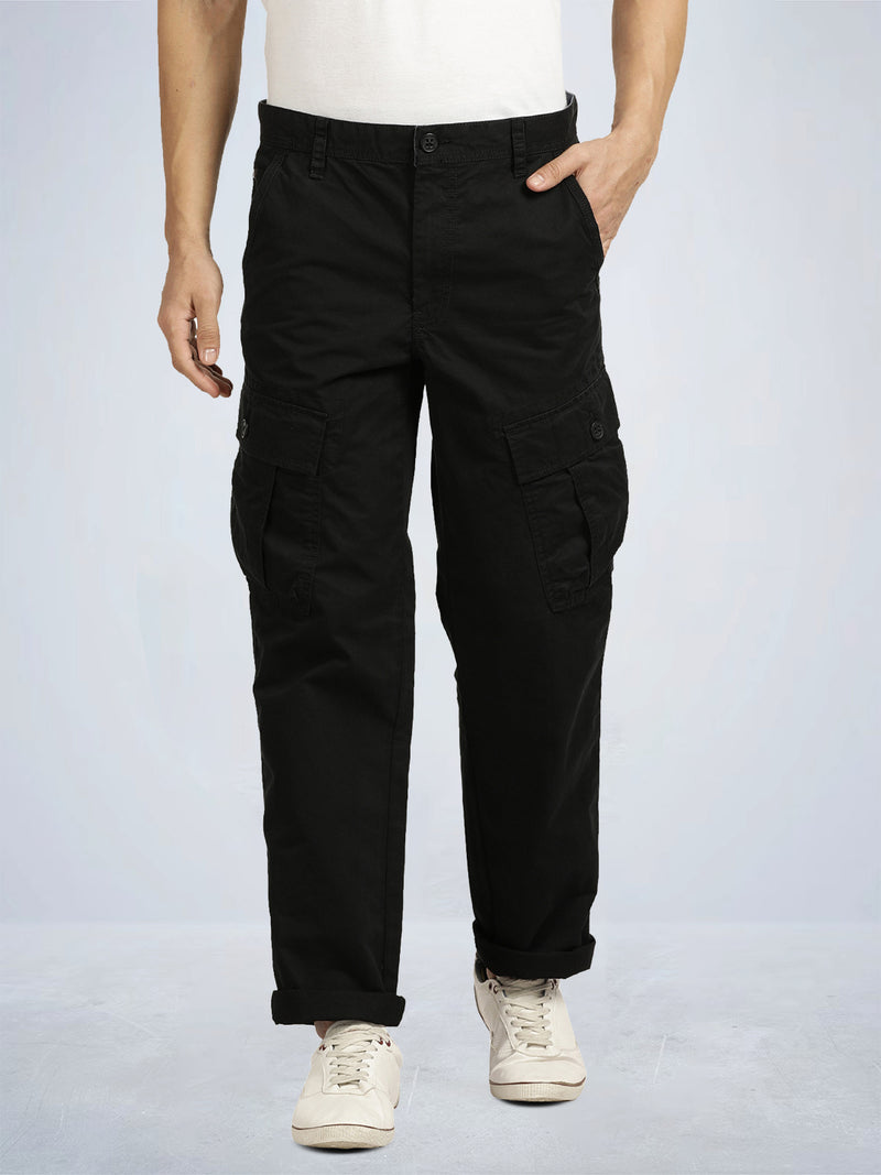 Black Solid Cargo Pants