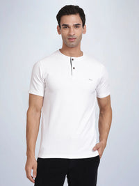 Half Sleeve Broken White Henley T-Shirt