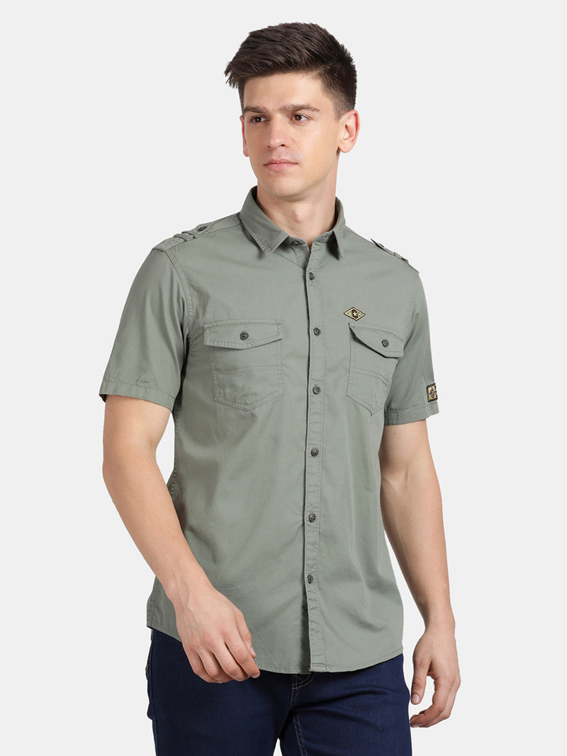 Half Sleeve Moss Green Military Shirt