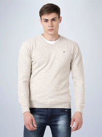 V Neck Lambswool Ecru Full Sleeve Pullover