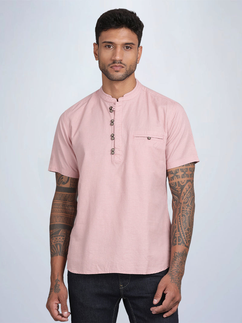 Half Sleeve Dusty Rose Cotton Kurta Linen Shirt