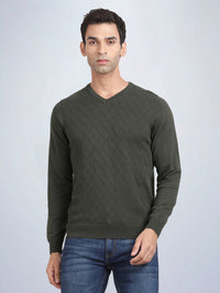 V Neck Rifle Green Full Sleeve Pullover