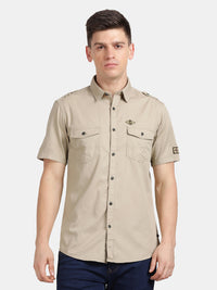 Half Sleeve Beige Military Shirt