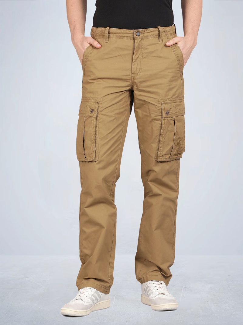 Tan Solid Cargo Pants