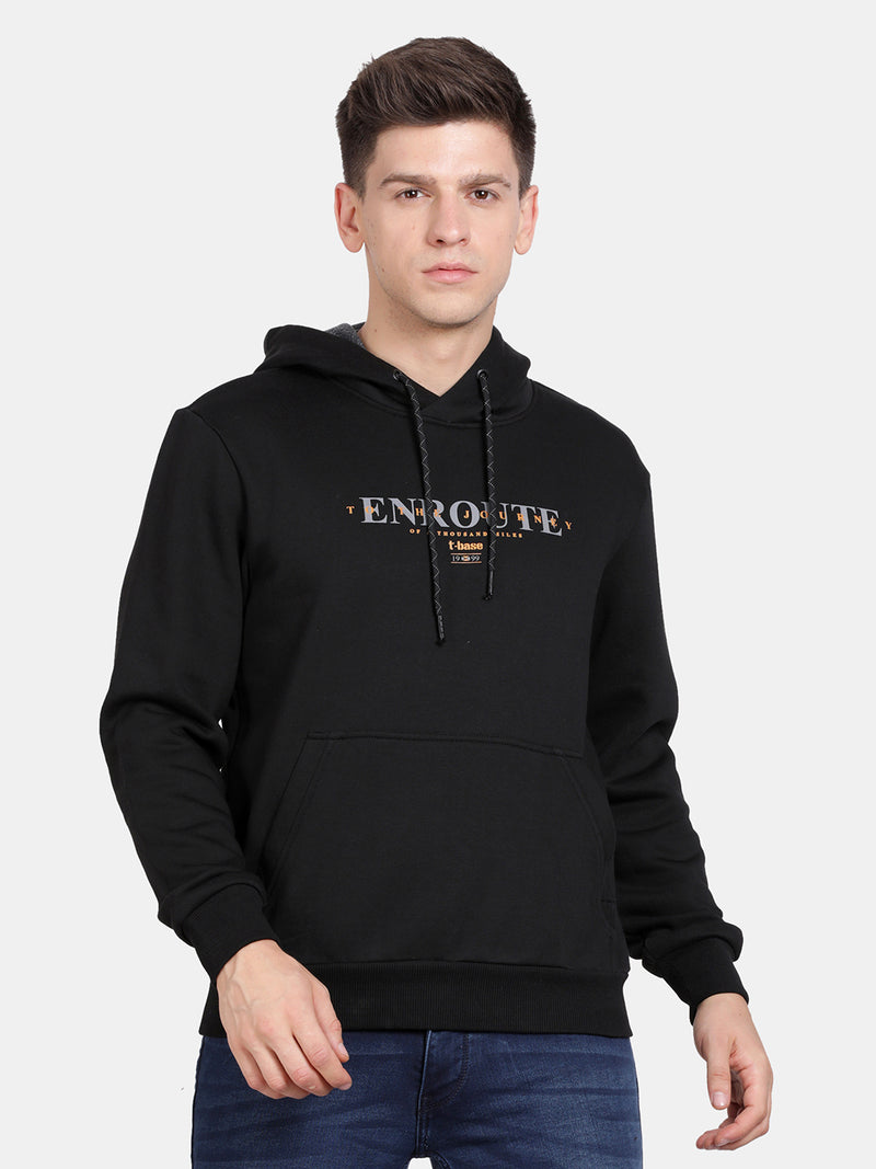 T-Base Men Typography Printed Hooded Sweatshirt