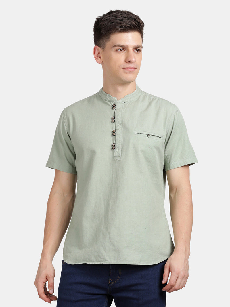 Half Sleeve Airforce Cotton Kurta Linen Shirt