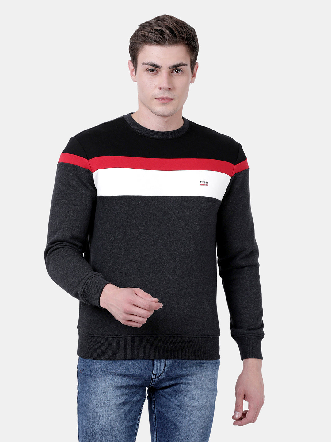 T-Base Men Black Striped Sweatshirt