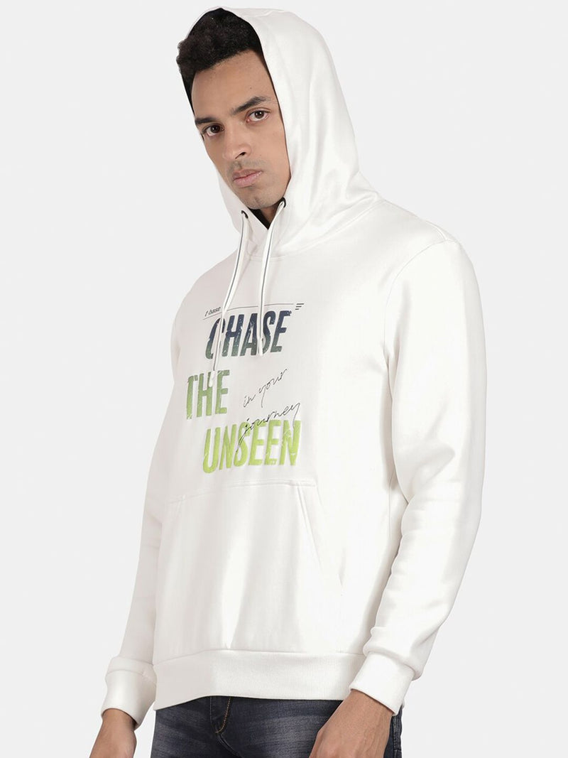 T-Base Typography Printed Hooded Pullover Sweatshirt