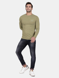 T-Base Men Olive Green Solid Slim Fit Cotton T-Shirt