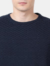 T-Base Men Blue Checked Round Neck Pullover Sweater