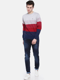 T-Base Men Red & Off-White Striped Sweater