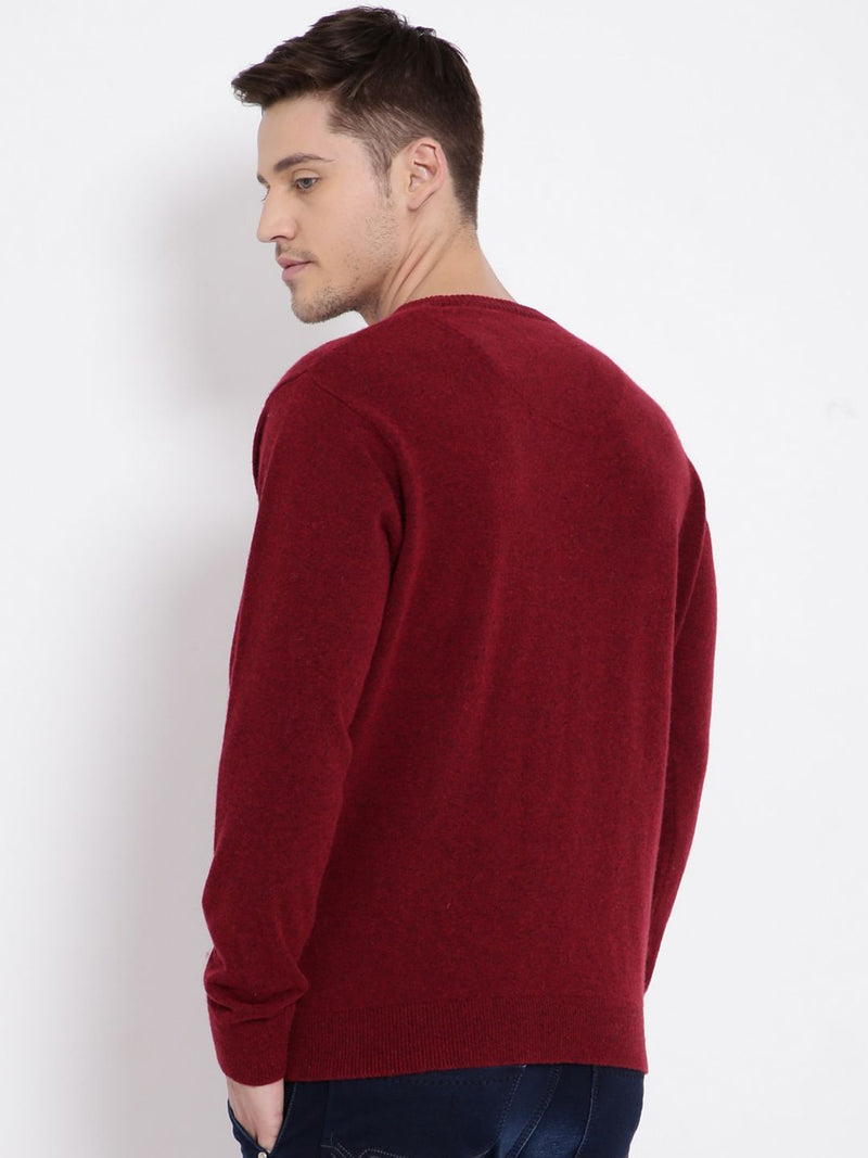 T-Base Men Red Solid Pullover Sweater