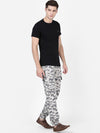 T-Base Men Off White Camouflage Printed Slim Fit Regular Trousers