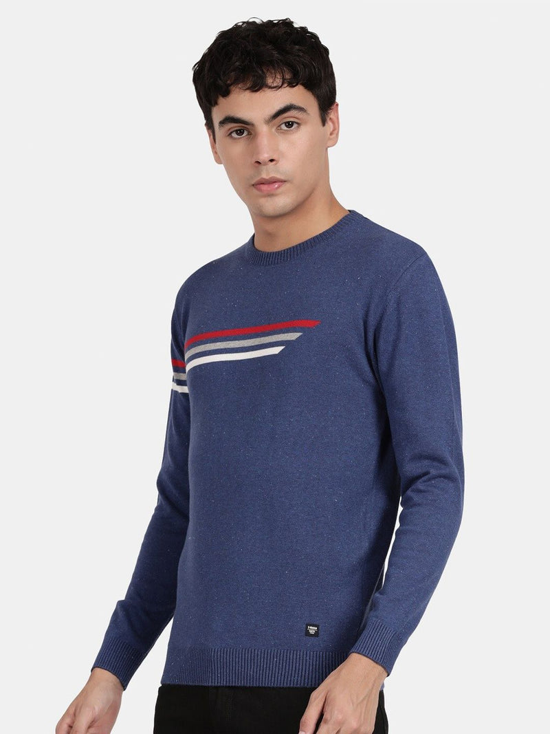 T-Base Striped Round Neck Cotton Pullover Sweater