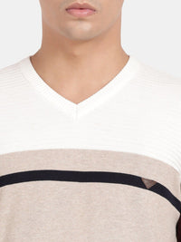 T-Base Colourblocked V-Neck Ribbed Cotton Pullover