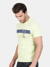 T-Base Men Green & Beige Striped T-Shirt