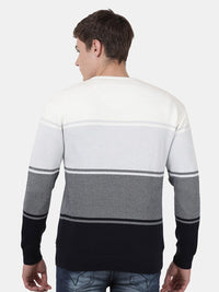 T-Base Men White & Black Colourblocked Pullover