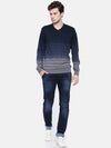 T-Base Men Blue & Grey Striped Sweater