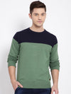 T-Base Men Green & Navy Blue Colourblocked Pullover Sweater