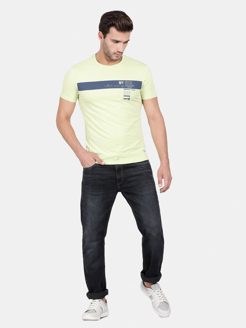 T-Base Men Green & Beige Striped T-Shirt