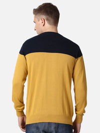 T-Base Men Mustard & Black Colourblocked Cotton Pullover