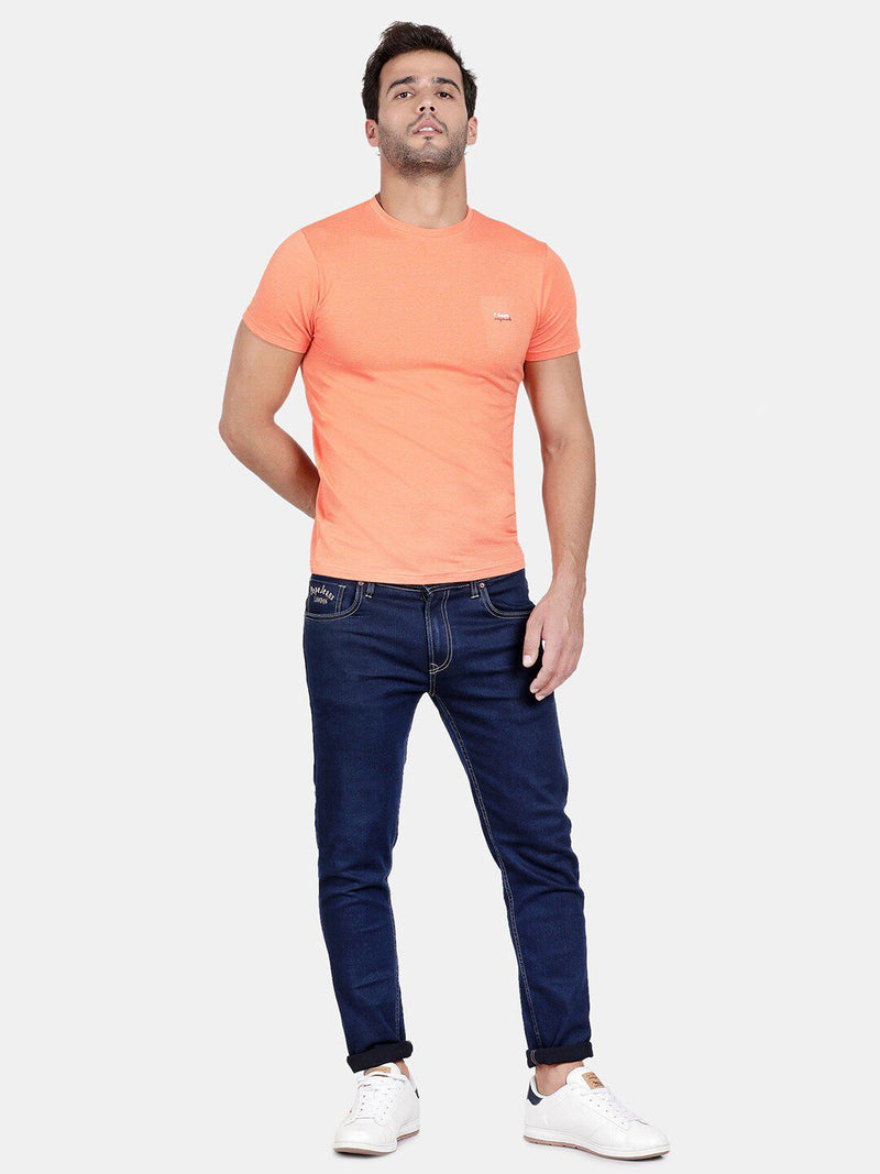 T-Base Men Coral Solid Cotton Slim Fit T-Shirt