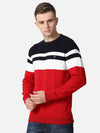 T-Base Men Red & White Colourblocked Cotton Pullover