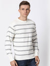 T-Base Men Off White & Black Striped Cotton Pullover