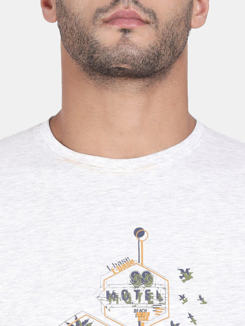 T-Base Men White Printed Cotton T-Shirt