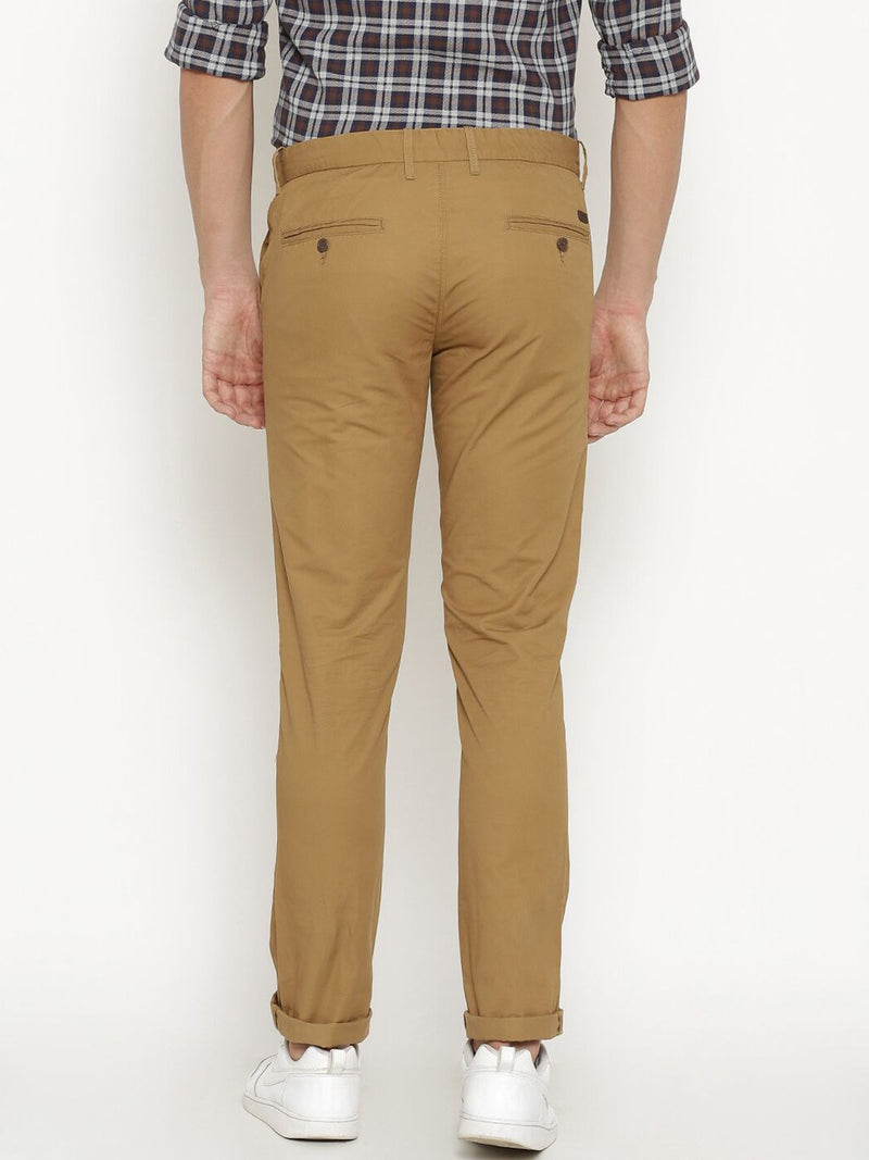 T-Base Men Brown Straight Fit Easy Wash Trousers