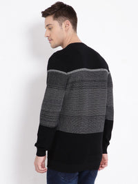 T-Base Men Black & Grey Striped Pullover Sweater