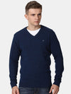 T-Base Men's Bright Denim Solid Lambswool V-Neck Sweater