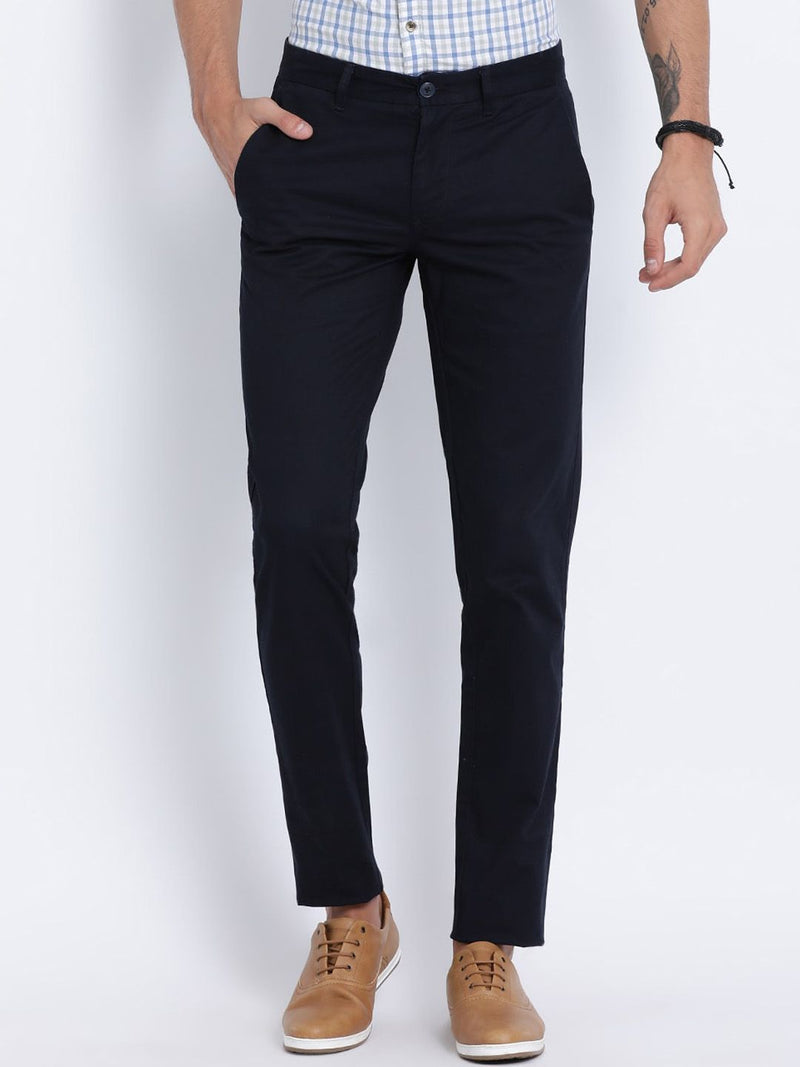 T-Base Men Navy Blue Easy Wash Chinos Trousers