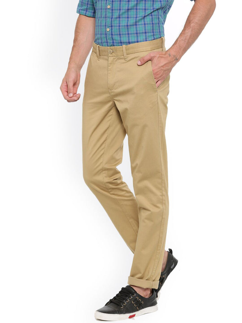 T-Base Men Brown Tapered Fit Easy Wash Chinos Trousers