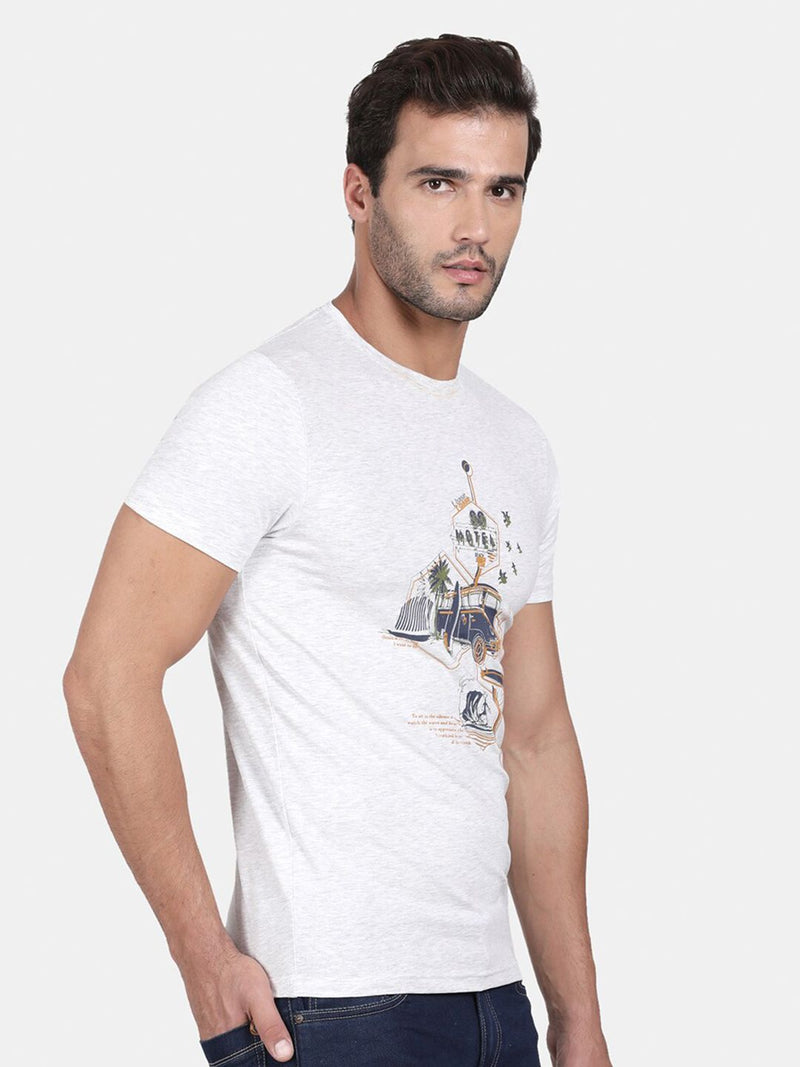 T-Base Men White Printed Cotton T-Shirt