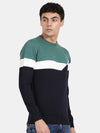 T-Base Colourblocked Round Neck Cotton Pullover Sweater