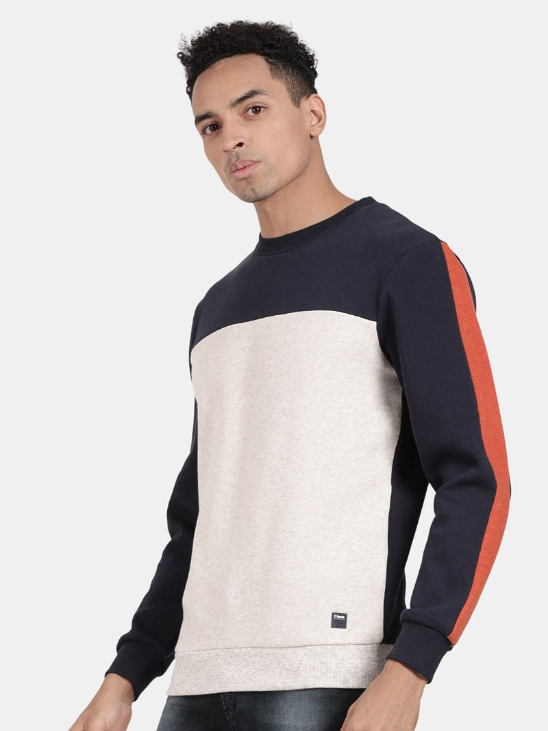 T-Base Round Neck Colourblocked Pullover Sweatshirt