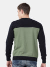 T-Base Men'S Bronze Green Melange Stylized Cotton Crewneck Sweater