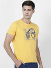 T-Base Men Yellow Printed Round Neck Cotton Pure Cotton T-Shirt