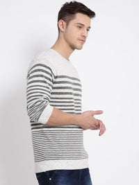 T-Base Men Olive Green & Off-White Striped Pullover Sweater