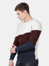 T-Base Men Maroon & Blue Colourblocked Pullover